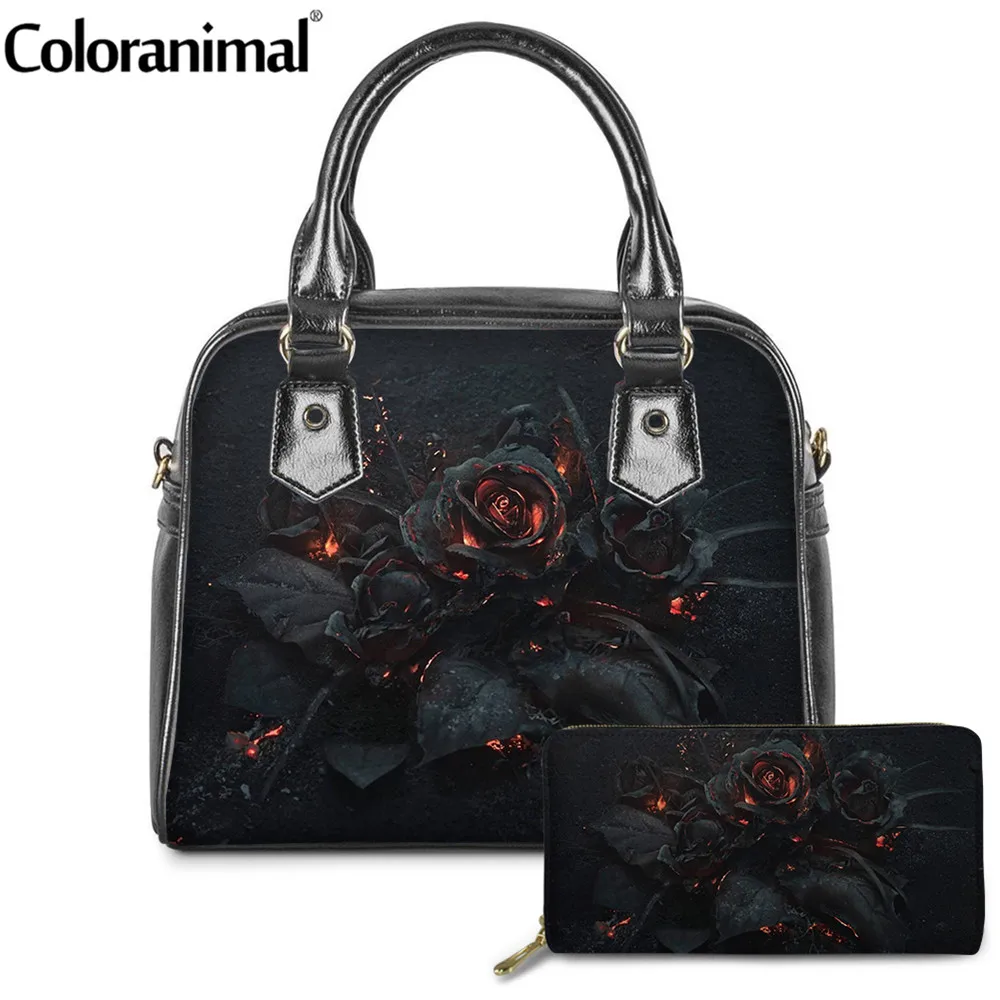 Coloranimal для женщин 2 шт./компл. Сумки из натуральной кожи кошелек красивая роза с