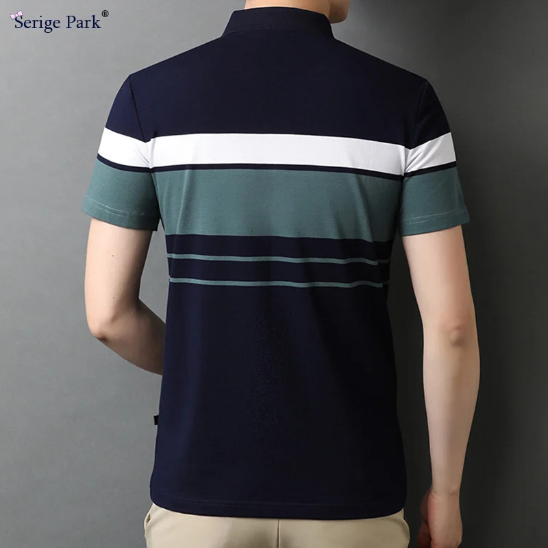 

Free mens polo shirt high quality style striped polos for man cotton material with European design for summer short sleeve