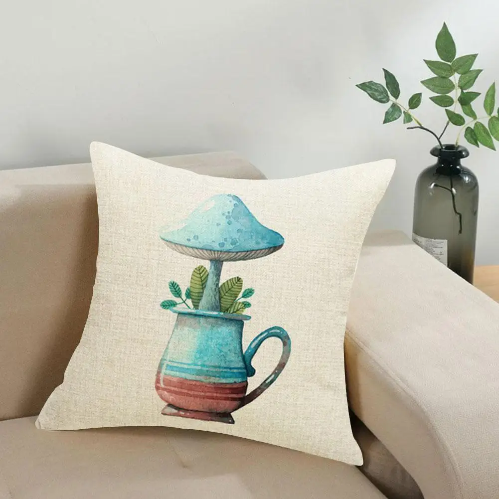 

Cartoon Mushroom Pillow Cover Pillowcase Jungle Leaves Cushion Linen Decorative Cover Sofa Pillow 45x45cm Throw J4S8