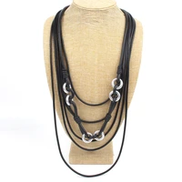 ydydbz unique design black rubber cord multilayer necklace pendant handmade long section womens necklace clothing accessories