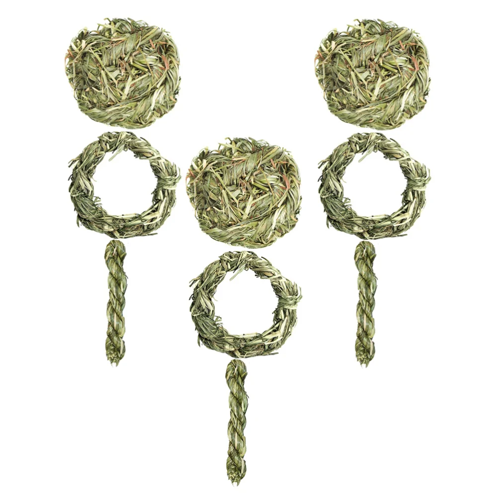 

9pcs Natural Grass Hoop Guinea Chinchilla Molar Toys Small Pet Toys