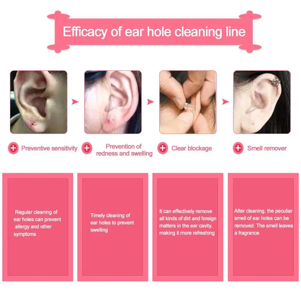 

60pcs Cleaning Lines With 10ml Cleaning Solution Pierced Tools Ear Cleaning Hole Floss Ear Aftercare Paper Kit Herb Set Sol A7D4