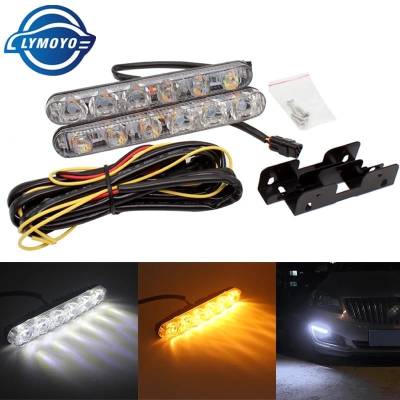 

LYMOYO DRL Автомобильные дневные ходовые огни противотуманные лампы 3/6/9 светодиодный сигнал поворота дневной свет белый желтый Водонепроницае...