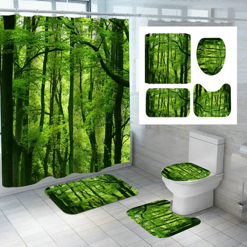 bathroom shower curtain green tropical plant leaves bamboo printed for bath anti slip mat sets toilet cover kitchen carpet free global shipping
