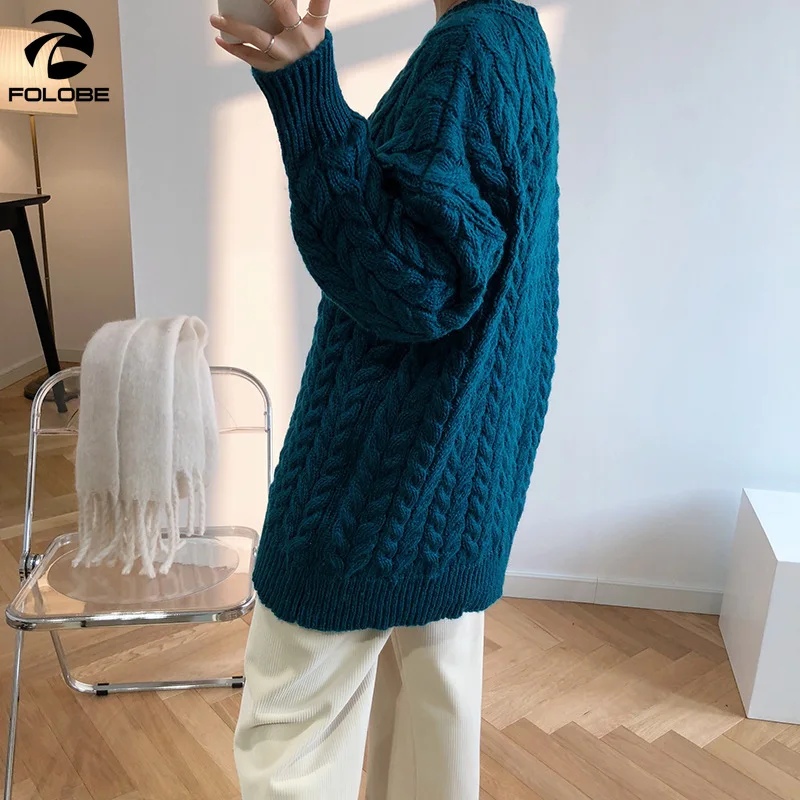 

FOLOBE Womens Wool Blend Sweaters Ladies Winter Twist Knitted Jumper Pullover Top Knitwear Losse Sweater oversized