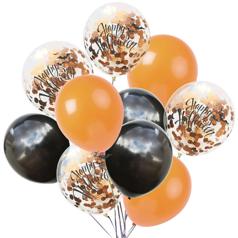 

10PCS 12 Inch Confetti Balloon Latex Gold Black Birthday Balloons Halloween Witch Ghost Balloon Party Decoration Balloon