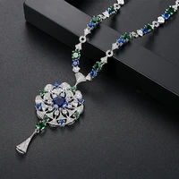 luxury aaa zircon shell shape flower long charm necklace tassel crystal water drop sweater chain women wedding party jewelry