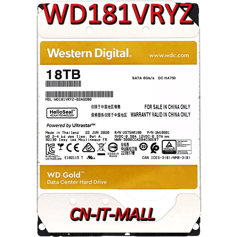 

3.5 WD Gold Disk WD181VRYZ 18TB SATA6Gb/s 7200 rpm 512M Enterprise Date Center Hard Drive