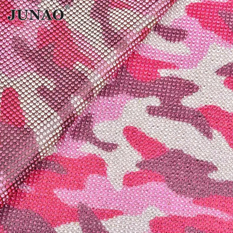 Camouflage Red JUNAO 24*40 см, блестящие разноцветные стеклянные стразы, сетчатая отделка, горячая фиксация, Кристальные тканевые листы, Стразовая лента для аппликации, для одежды, рукоделия - Цвет: Camouflage Red