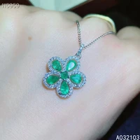 kjjeaxcmy fine jewelry 925 sterling silver inlaid natural emerald women noble chinese style flower gem pendant necklace support
