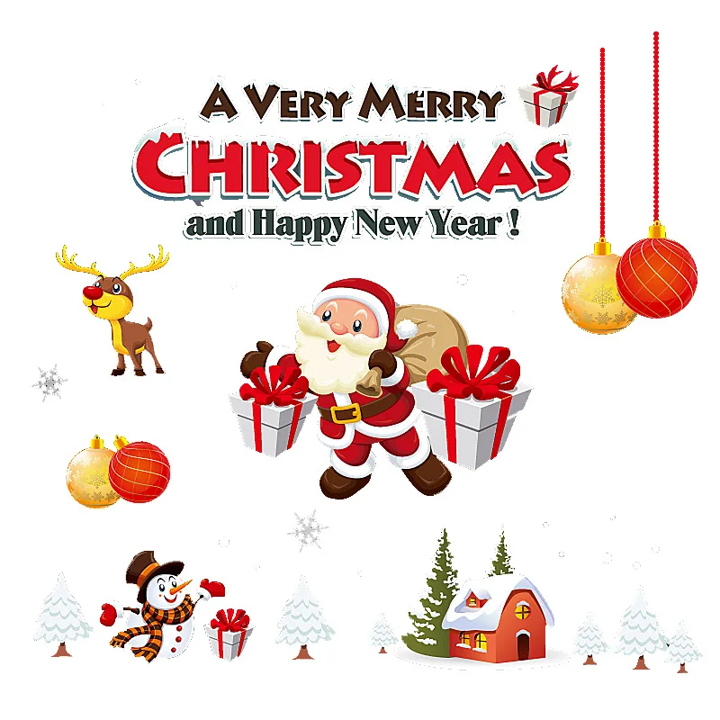 

Merry Christmas Stickers Santa Claus Deer Xmas Tree Frozens Snowflake Wall Window Stickers Ornaments Navidad 2021 New Year Decor