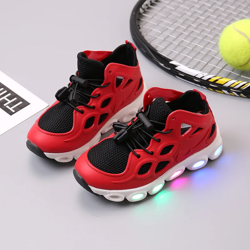 LED Kids Shoes Knitted Mesh Sneakers Boys Girls Led Luminous Sport Run Brand New 2019 Children 21-36 | Детская одежда и обувь