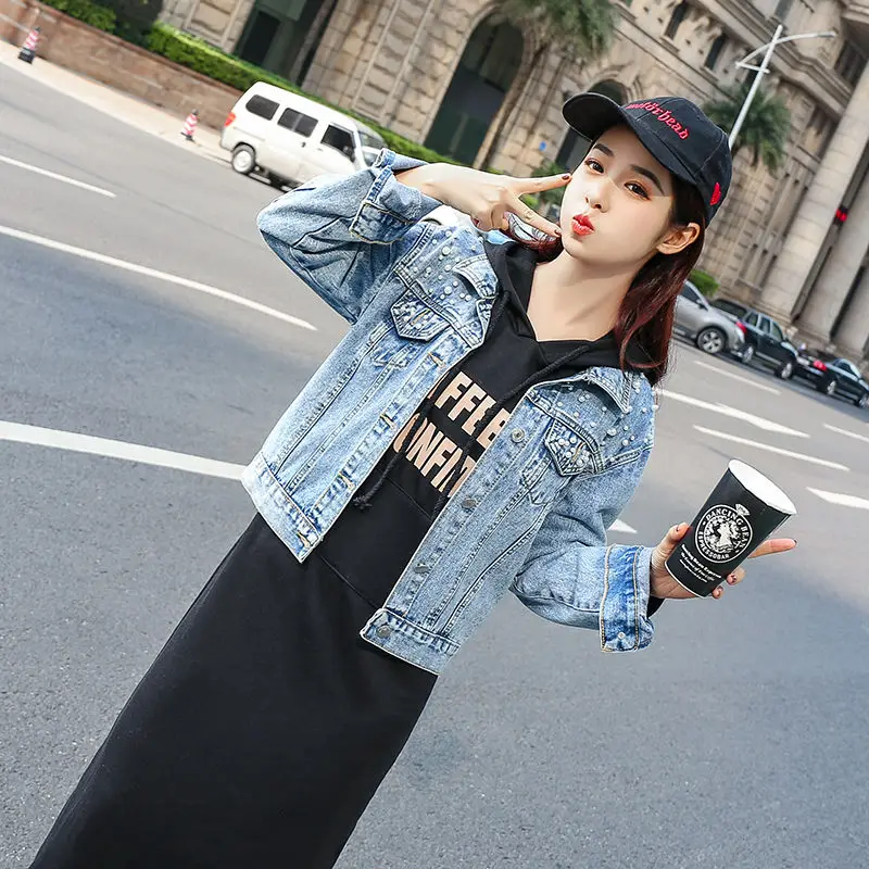 Женская Осенняя джинсовая куртка короткая с длинным рукавом 12 часов|Женские