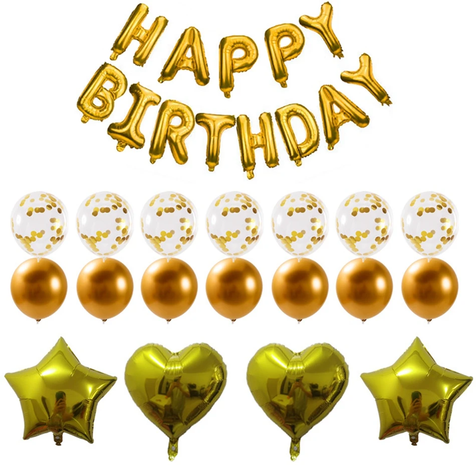 31 шт. золотые шары с буквами хромированный набор С Днем Рождения детские