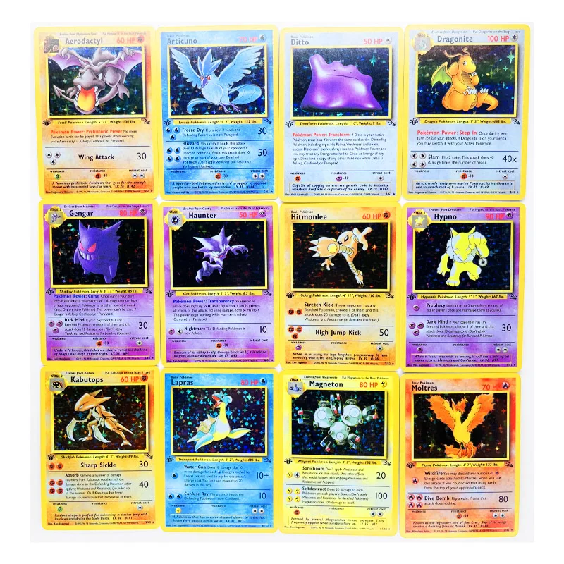 Set de 62 unids/set de Pokemon 1997, paquete de expansi&oacute;n "Fossil Secret", juguetes de reproducci&oacute;n, pasatiempos, colecci&oacute;n de juegos coleccionables, tarjetas de Anime-1