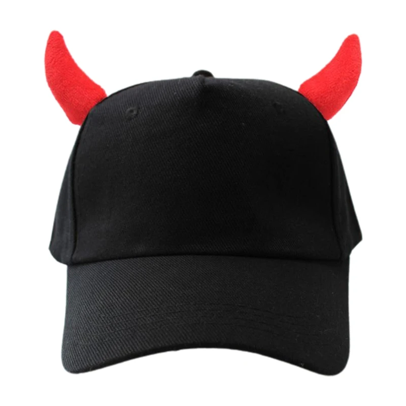 

Women Men Novelty Funny Devil Ox Horn Baseball Cap Solid Color Outdoor Sunscreen Halloween Holiday Party Adjustable Trucker U4LE
