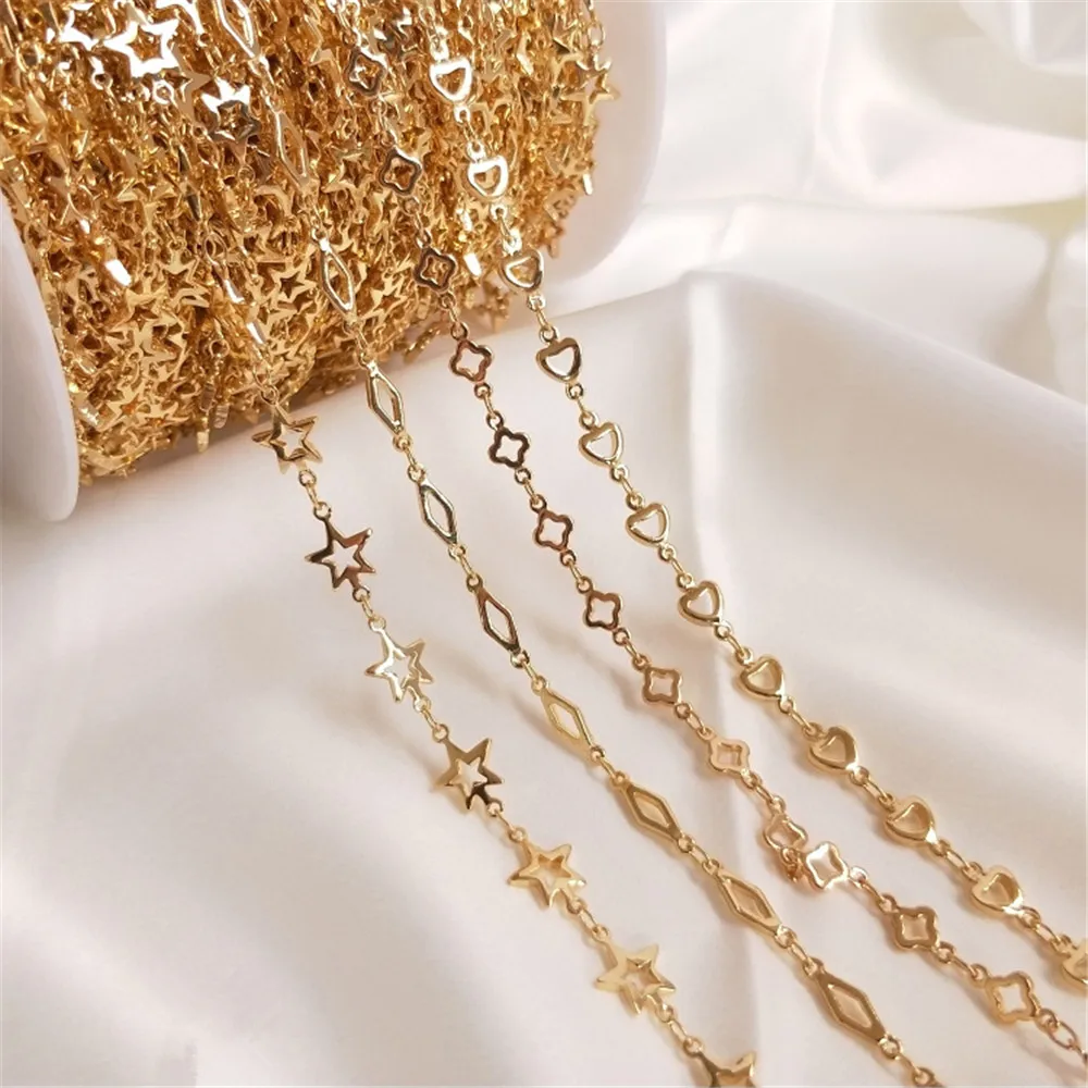 

Handmade chain pack 14K Gold Filled star love chain Diamond leaf clover loose chain DIY jewelry material