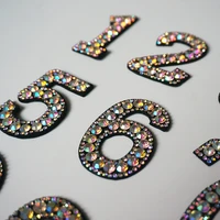 rainbow rhinestone 0 9 number arabic numerals sew iron on patch badge bag hat jeans jackets clothes diy applique craft