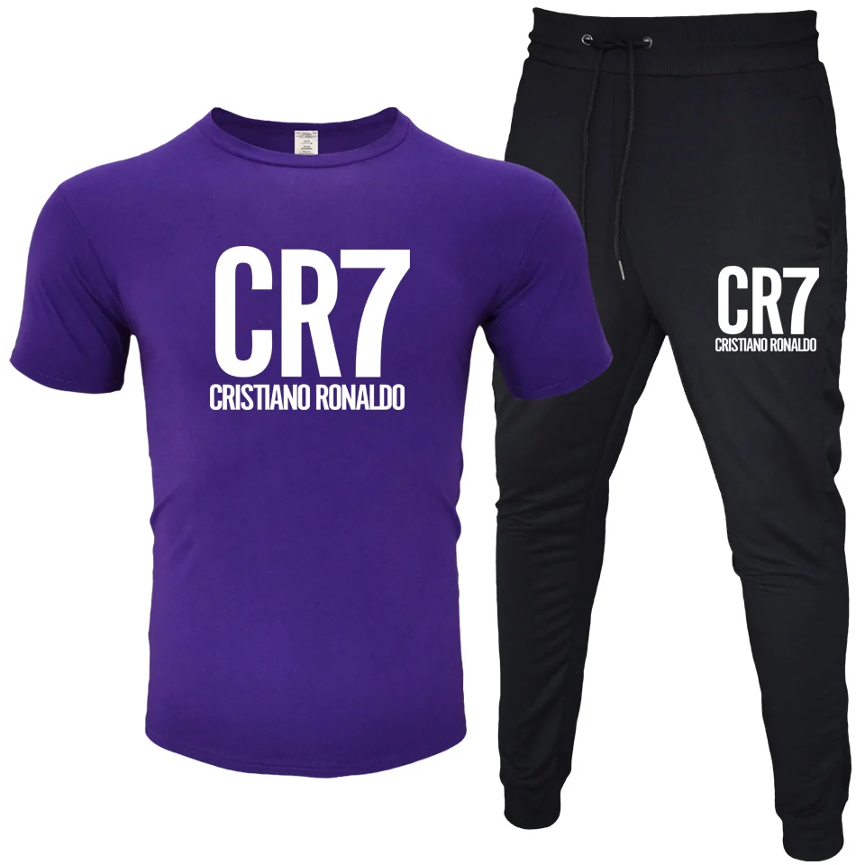 

Summer brand new men's casual T-shirt + sports pants two-piece leisure sports outdoor fitness clothes loose and breathable