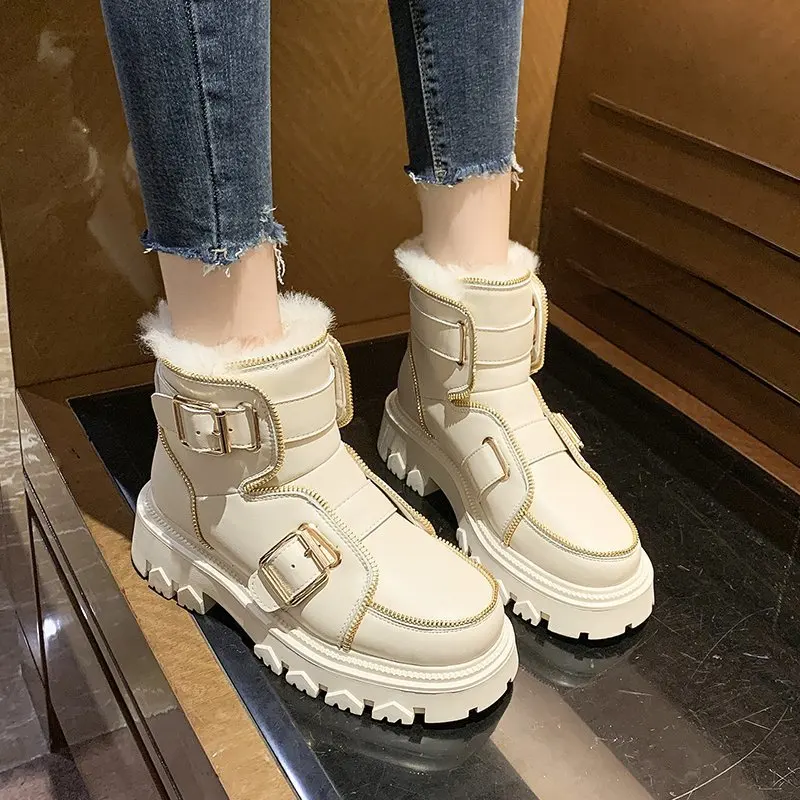 

Hot-selling Winter New Soft Leather Snow Boots Women Plus Velvet Thick Fur Warm Boots Thick-soled Cotton Shoes Motorcycle Boots