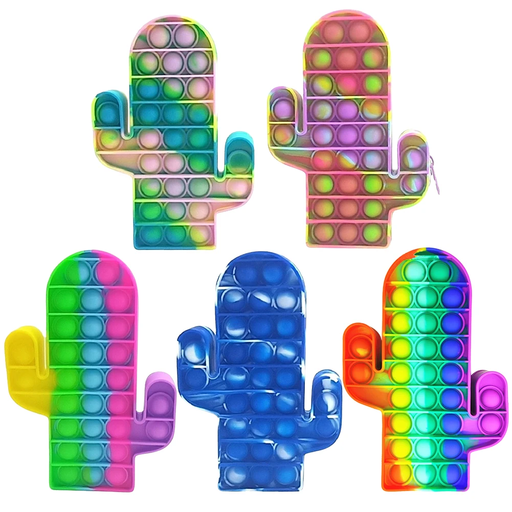 

Anti-Stress Fidget Toys Cactus Pencil Case Silicone Pressing Bubble Fingertip Toys Reliever Squeeze Children Sensory Storage Bag