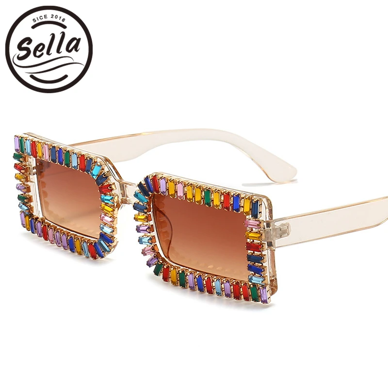

Женские и мужские винтажные очки Sella, маленькие квадратные солнцезащитные очки в оправе с декоративными кристаллами и оправой конфет, очки ...