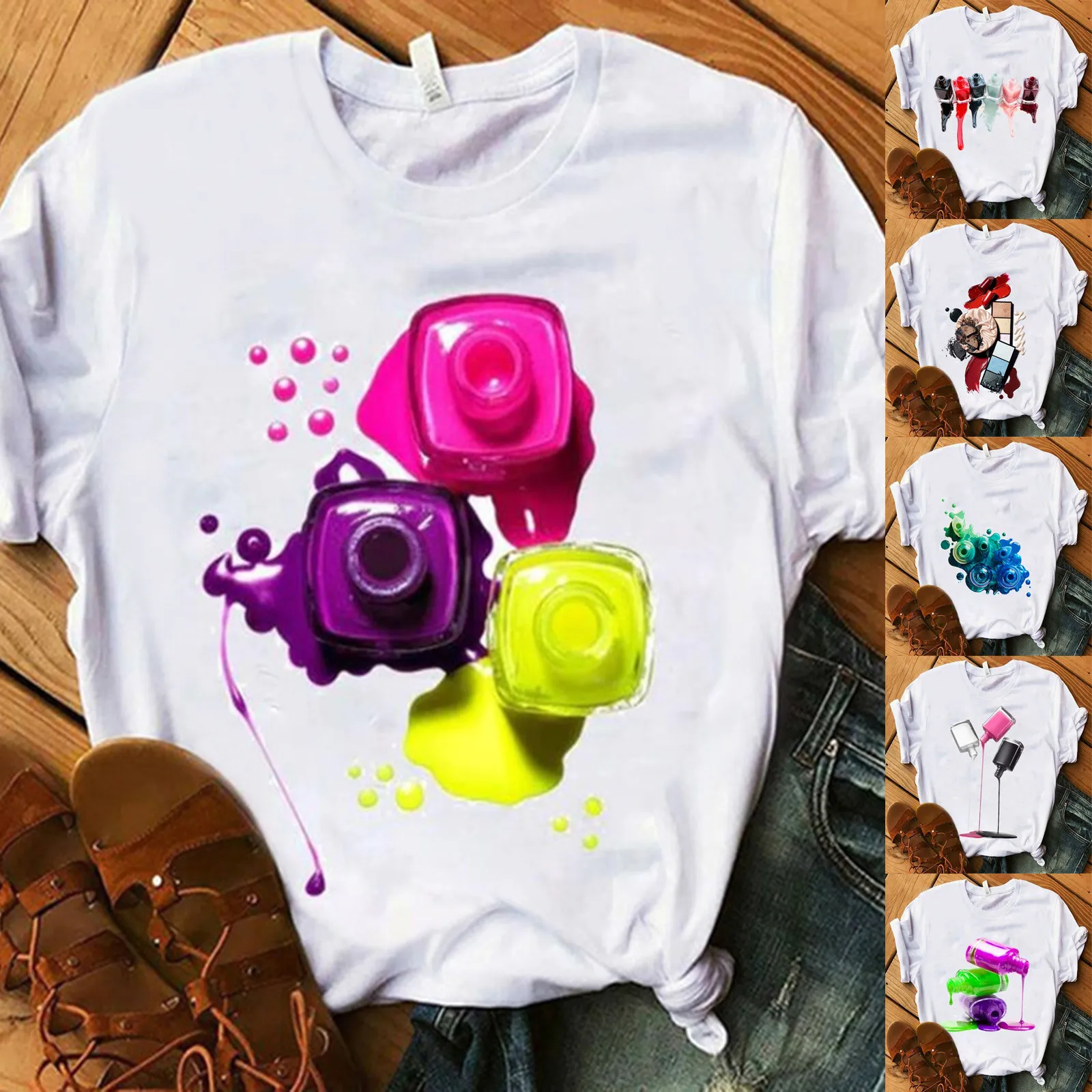 Женские Графический Женский футболка 2021 женские лак для ногтей печать 90s Vogue