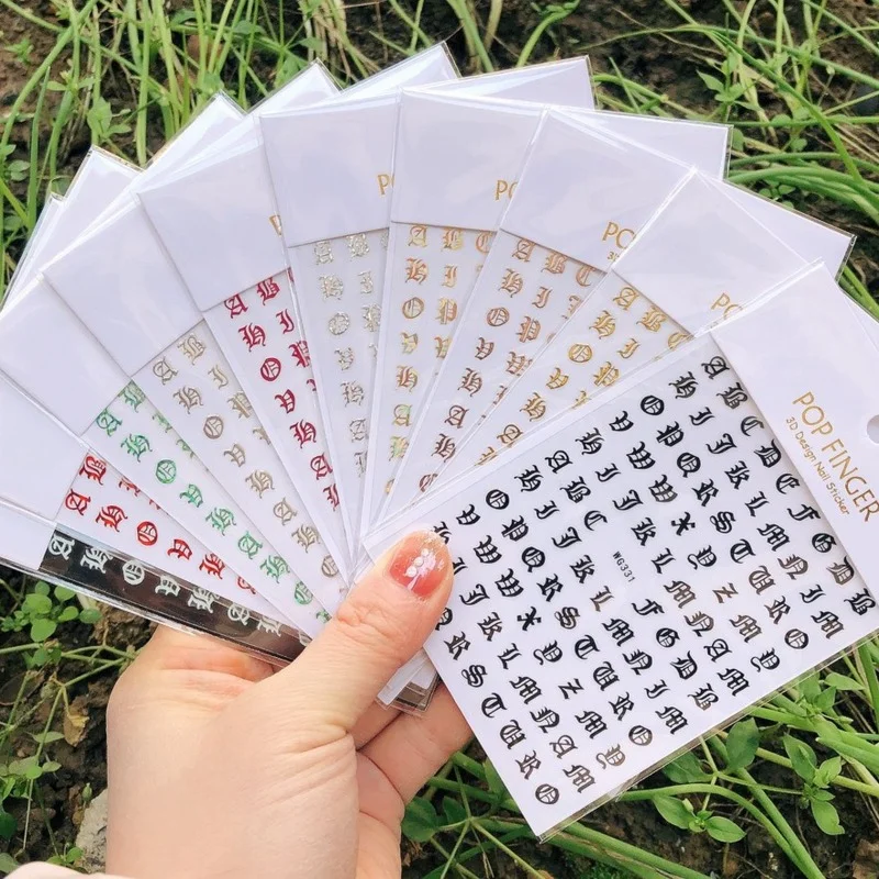 

8.0x10.3cm Self-adhesive 3D Metal Laser Letter Nail Sticker Retro 10 Color Bronze Nail Design Applique Art Deco Accessories