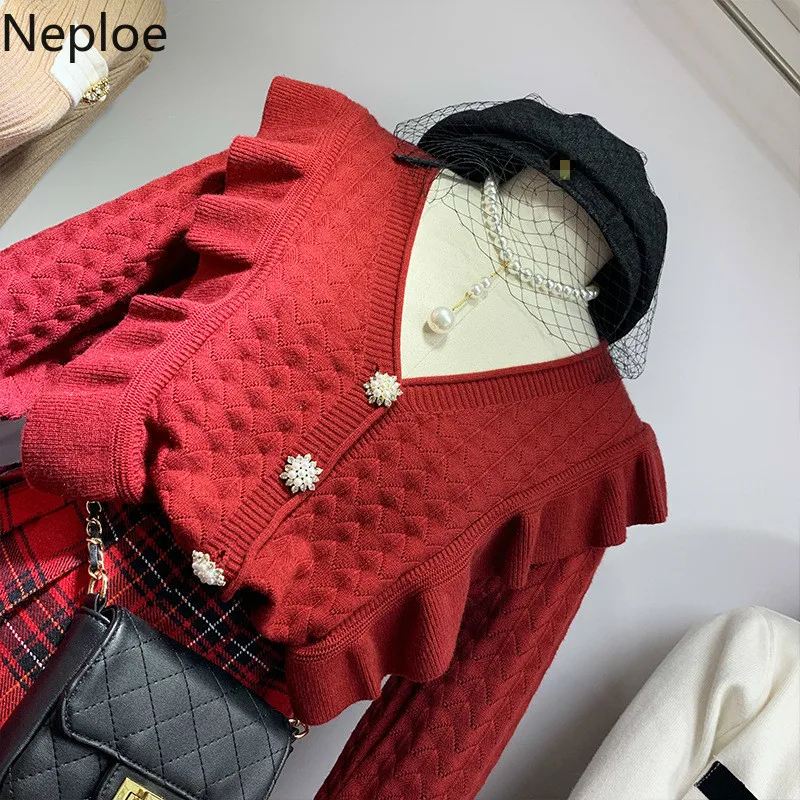 Neploe V образным вырезом с длинным рукавом вязаный однобортный Pull Femme пальто осень