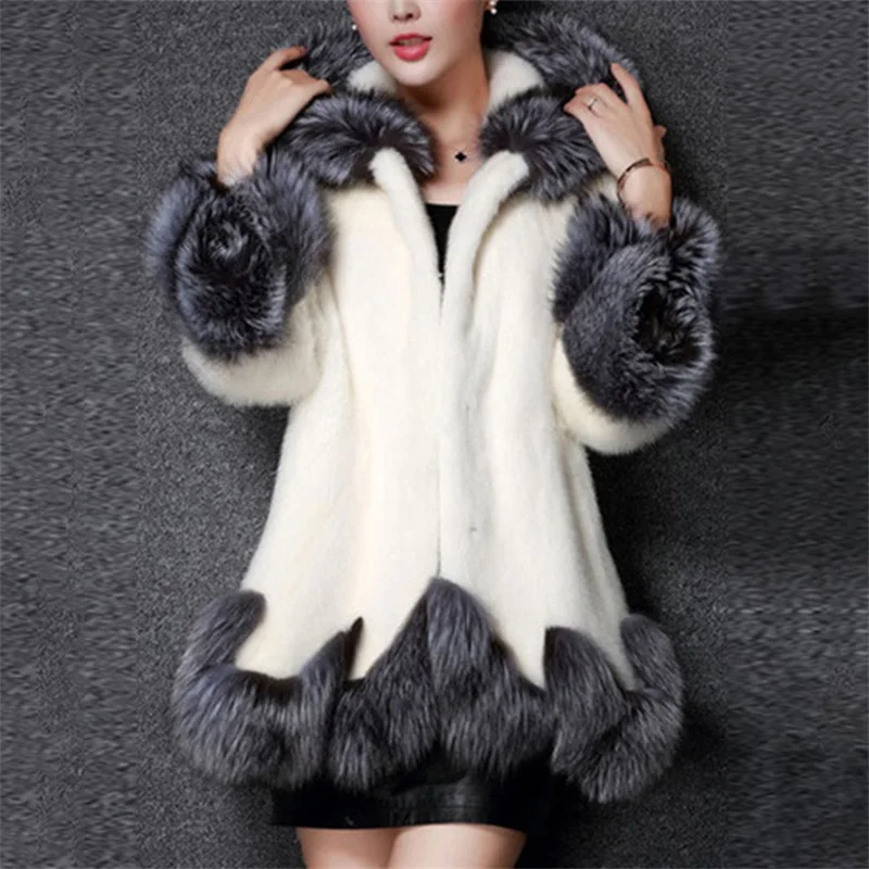 

Faux Fur Mink Women Coats High Quality Warm Jacket Winter Long Paragraph Luxury Slim Hooded Long sleeve Fur Coat Large Size 5XL