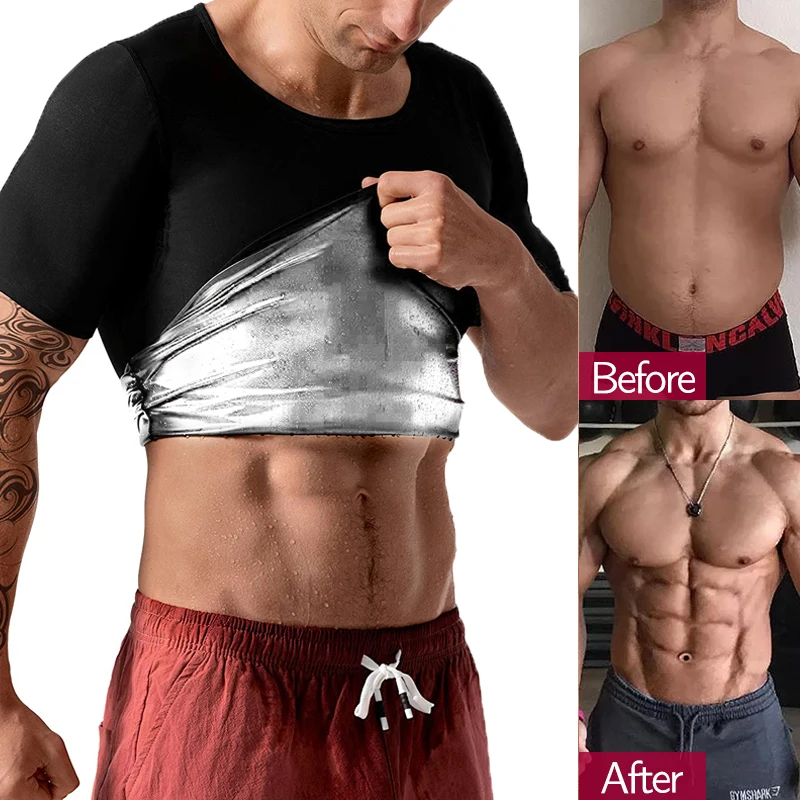 Men's Heat Trapping Shirt Sweat Enhancing Vest Body Shaper Slimmer Sauna Effect Suits Shapewear Compression Outfit Workout Tops