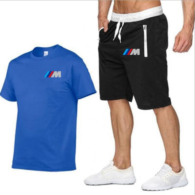 

European and American summer fashion men's casual suits fashion fitness sportswear street jogging pants round neck short sleeves