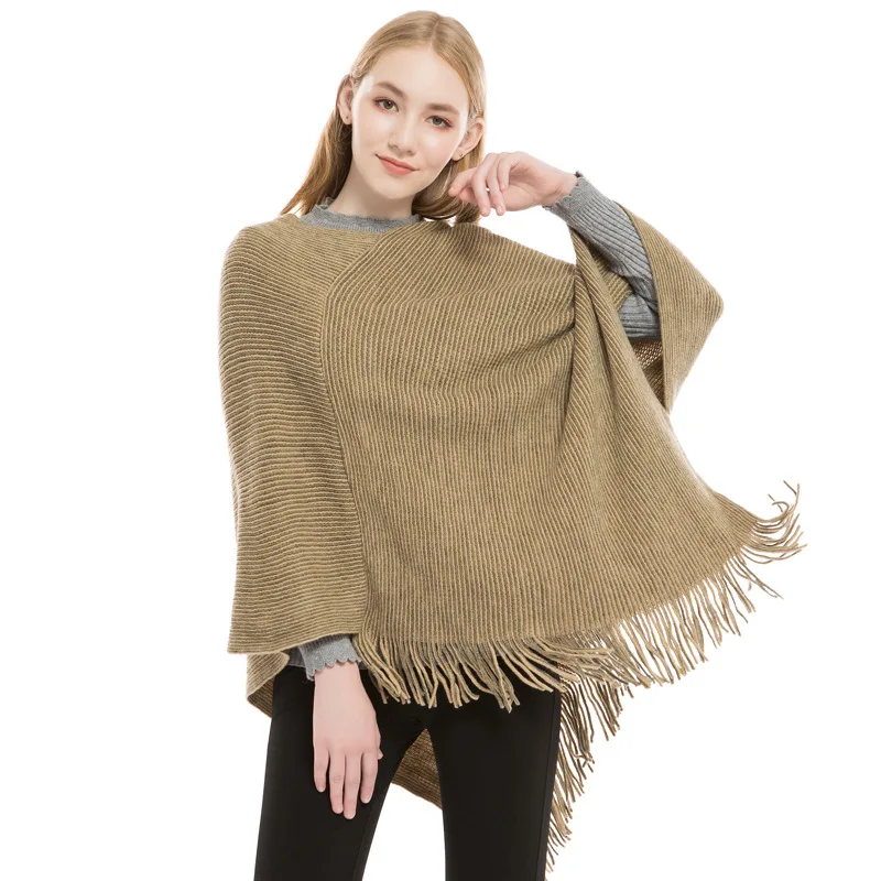 

Womens Cashmere Scarf Shawl Irregular Coat Knitted Capes Poncho Autumn Winter Tassel Pullovers Sweater Red Grey Khaki Pink