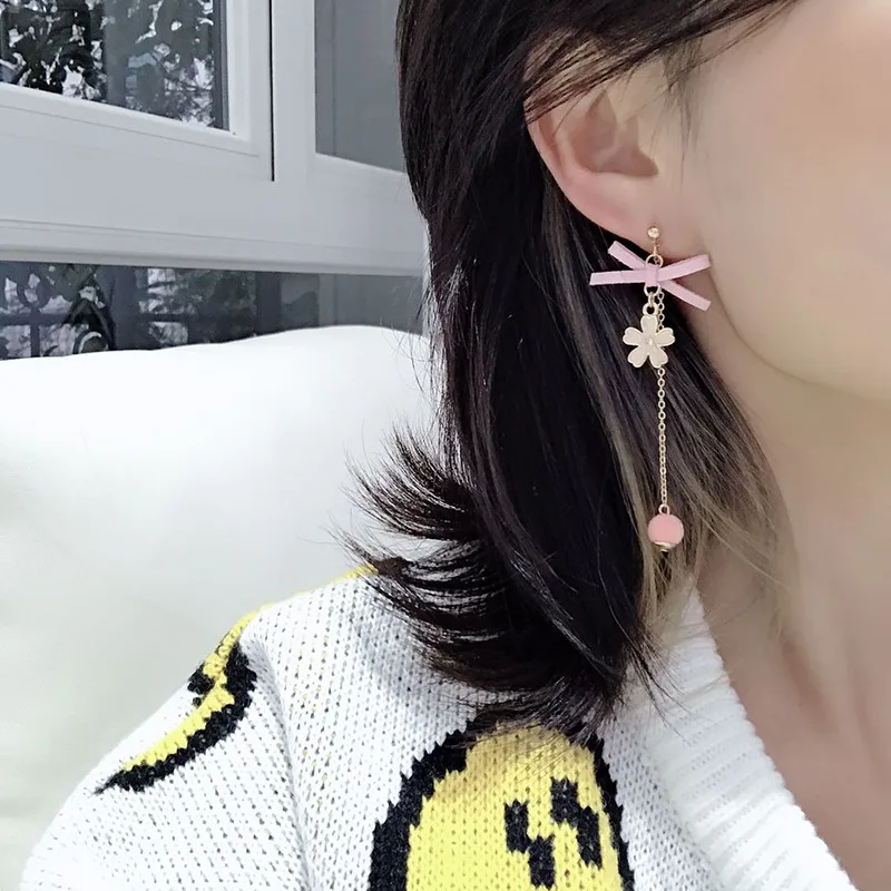 

Asymmetry Flower Rabbit Drop Earrings for Women Girl Pink Bow-knot Tassel Bohemian Earring Female Fashion Jewelry Lady Gift