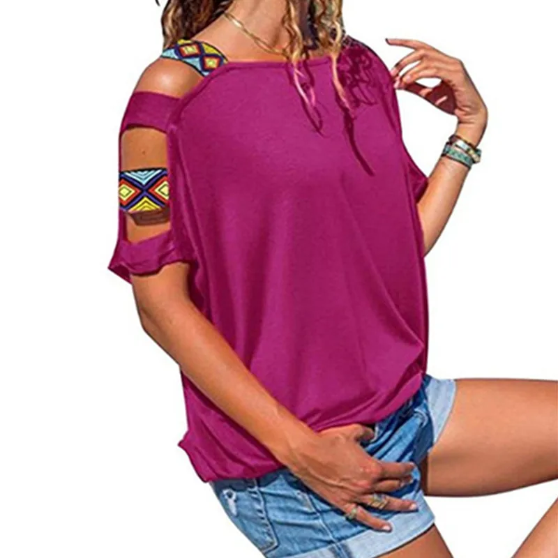 

Футболка женская однотонная с коротким рукавом, повседневный пикантный пуловер с вырезами, модная рубашка, на лето