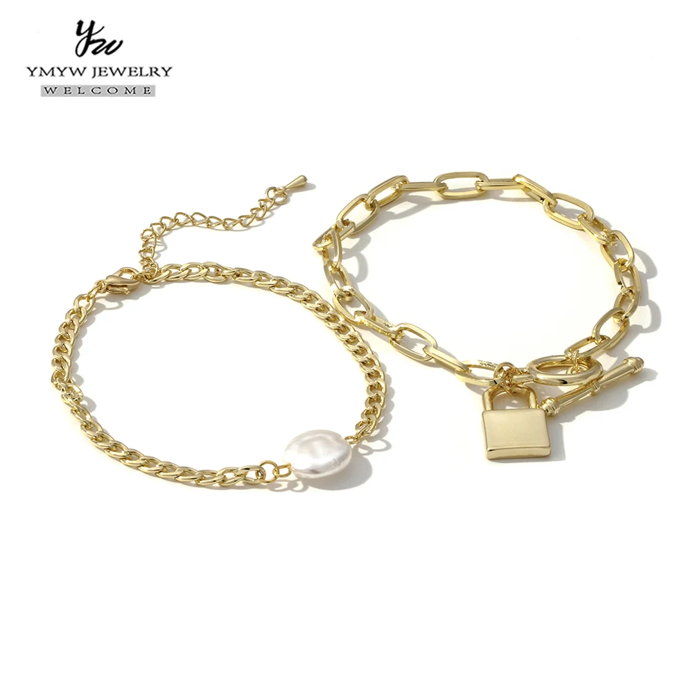 Женский комплект браслетов YMYW 2 шт. золотистого цвета многослойный модный медный