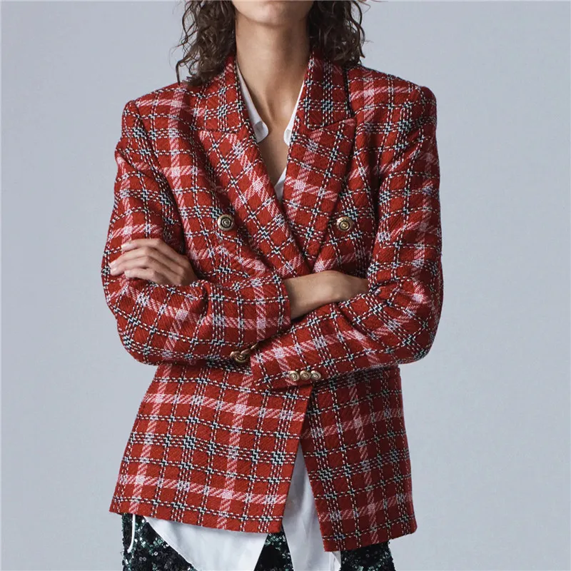

Женский твидовый Блейзер BLSQR, офисный пиджак в клетку, повседневный осенне-зимний пиджак с длинным рукавом и карманами, женский костюм, блей...