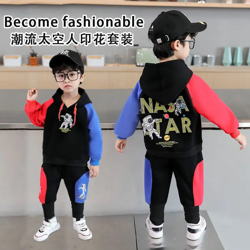 

Spring Autumn 2022 New Hood Clothes Children Kids Outfit Fashion Toddler Patchwork 2-10 Years Baby Boys Clothing Set Tracksuit