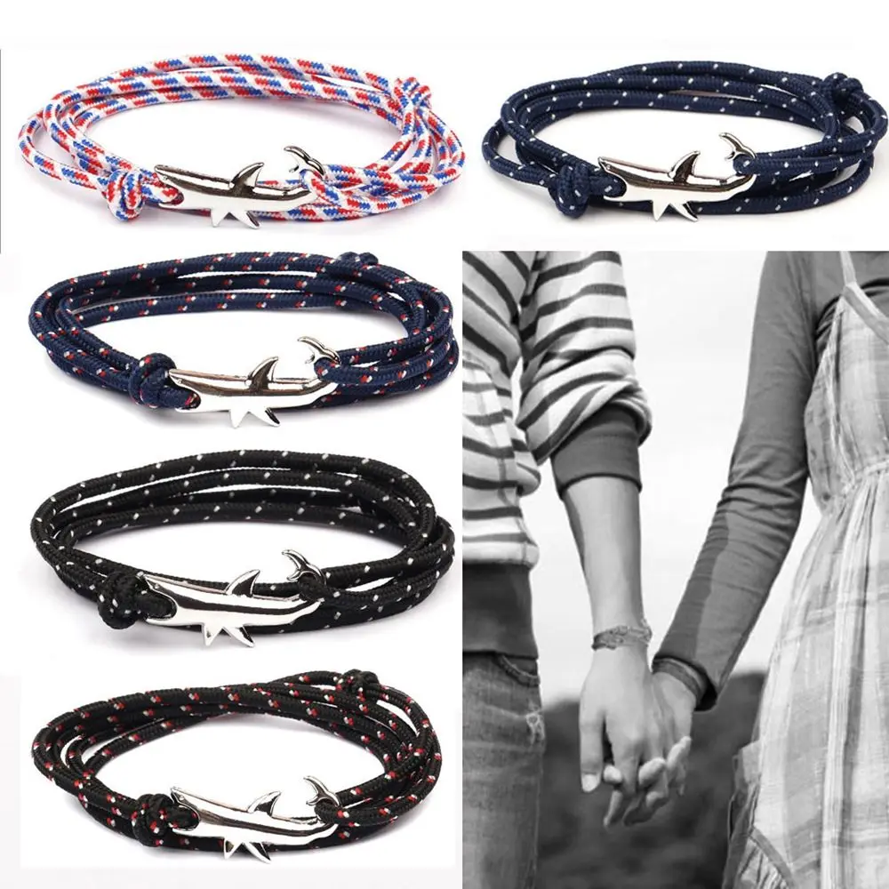 

Zinc Alloy Shark Women/Men Hand Braided Rescue Bracelet Adjustband Wristband Survival Bracelets Emergency Rope