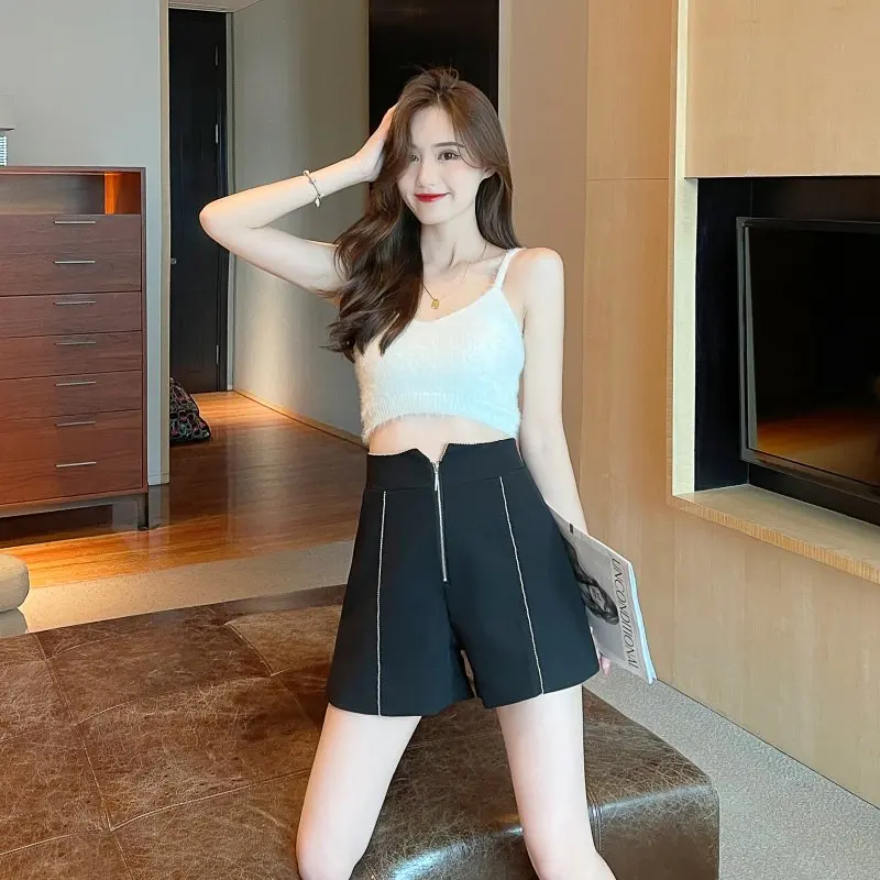 

YTX632 Summer 2021 new simple A-line wide leg temperament high waist design zipper shorts women
