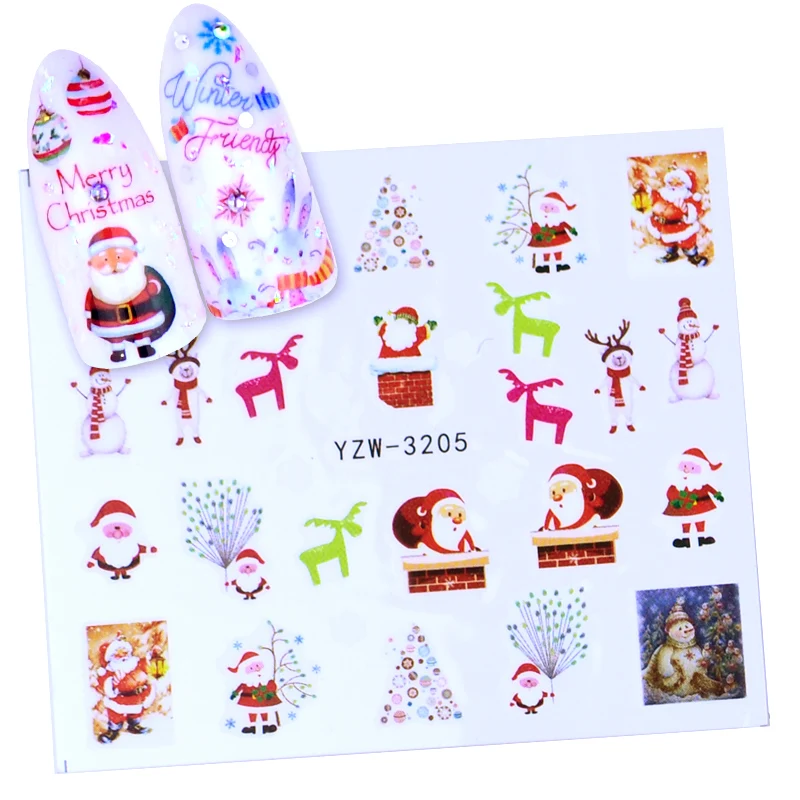 YZW-3205 1 Sheet Xmas Sticker for Nail Decals Snow Flower Deer Beauty DIY Watermark Nail Art Christmas New Year Decor - Цвет: YZW-3205