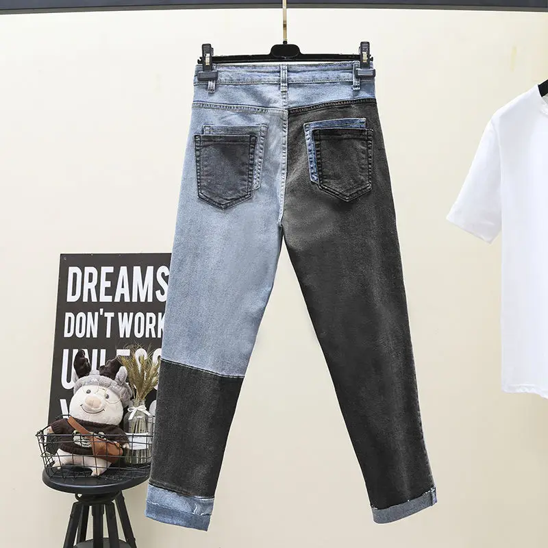 

2020 Women Pants Contrast Color Autumn Denim Streetwear Ropa Mujer Fashion Button S-4XL Pantalon Femme New