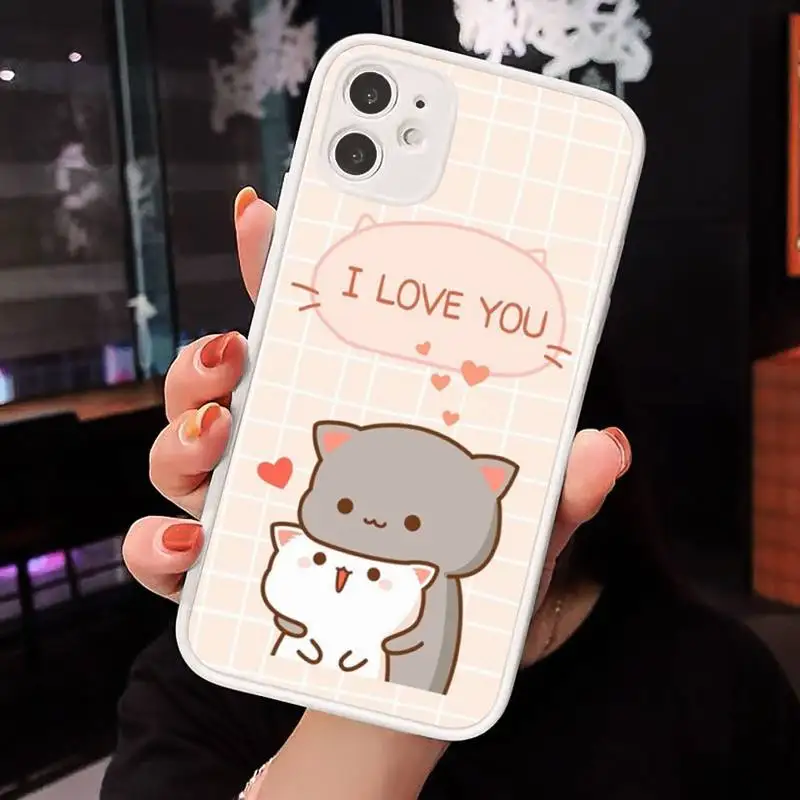 

Cat Cute Kitten Phone Cases Matte Transparent for iPhone 7 8 11 12 s mini pro X XS XR MAX Plus cover funda
