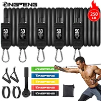 250lbs resistance exercise bands 5 tube set with door anchor handles bag ankle straps for muscle training home workouts
