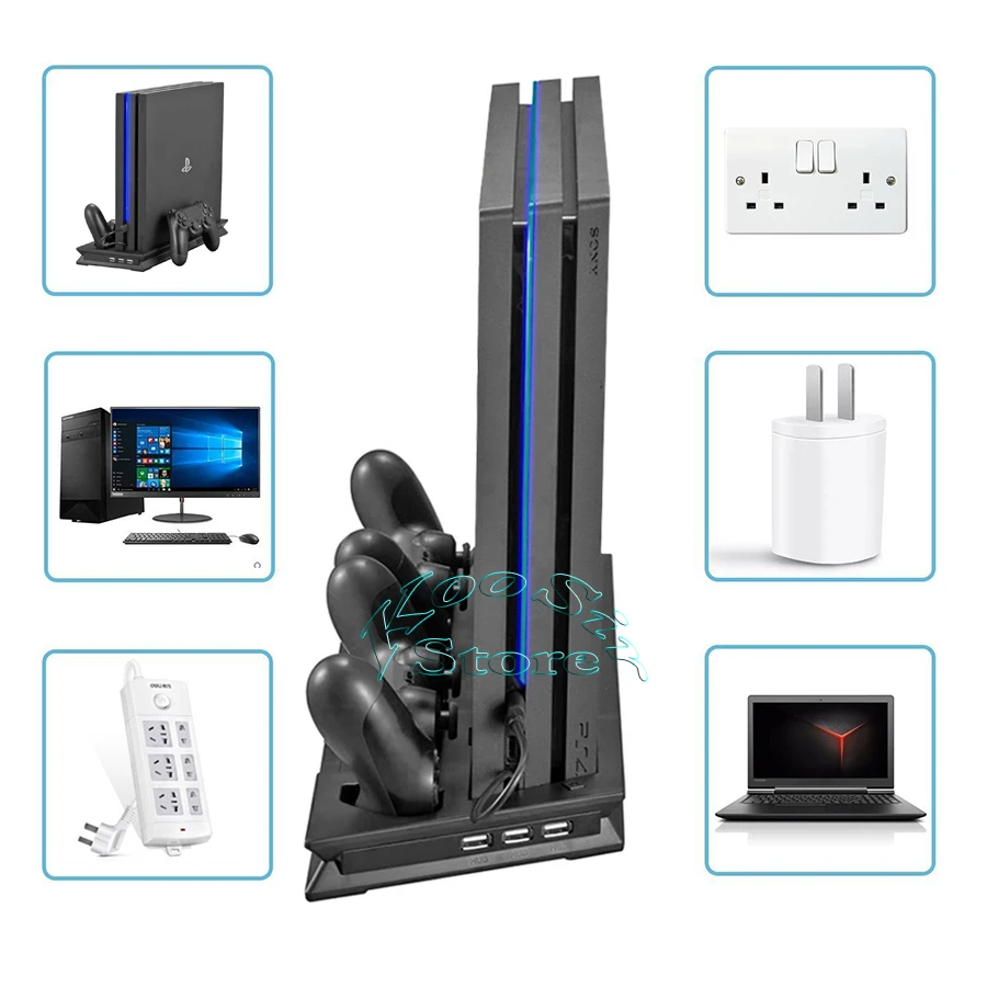 Вертикальная подставка для консоли PS4 Pro охлаждающий вентилятор игровой зарядное