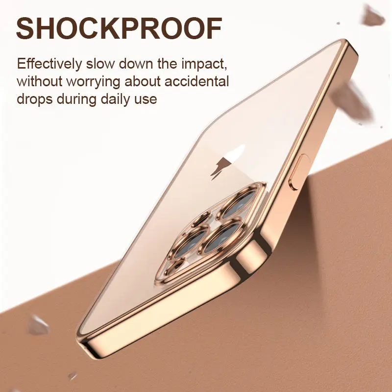 Luxury Plating Transparent Soft Silicone Case for iPhone 13 11 12 14 Pro Max Mini XR X XS SE2020 8 7 Plus Shockproof Clear Cover