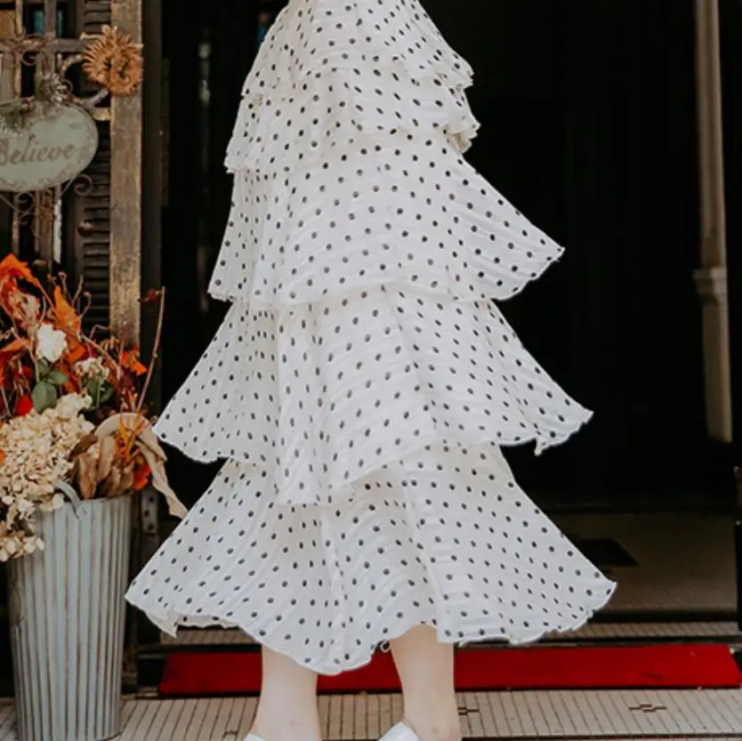 

French retro polka dot chiffon niche cake fairy dress chic gentle 2020 new