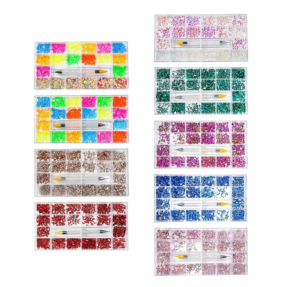 

21 Grid Crystals Rhinestones Flat Glass Nail Diamond Bling Crystals Nail Beautiful Tools Females Jewelry MakeUp Box Glass E1R1