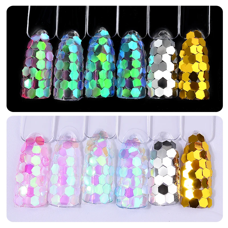 

6PCS/set Holographic Nail Art Sequins Flakes Gold Silver Colorful 3d DIY Nail Glitters