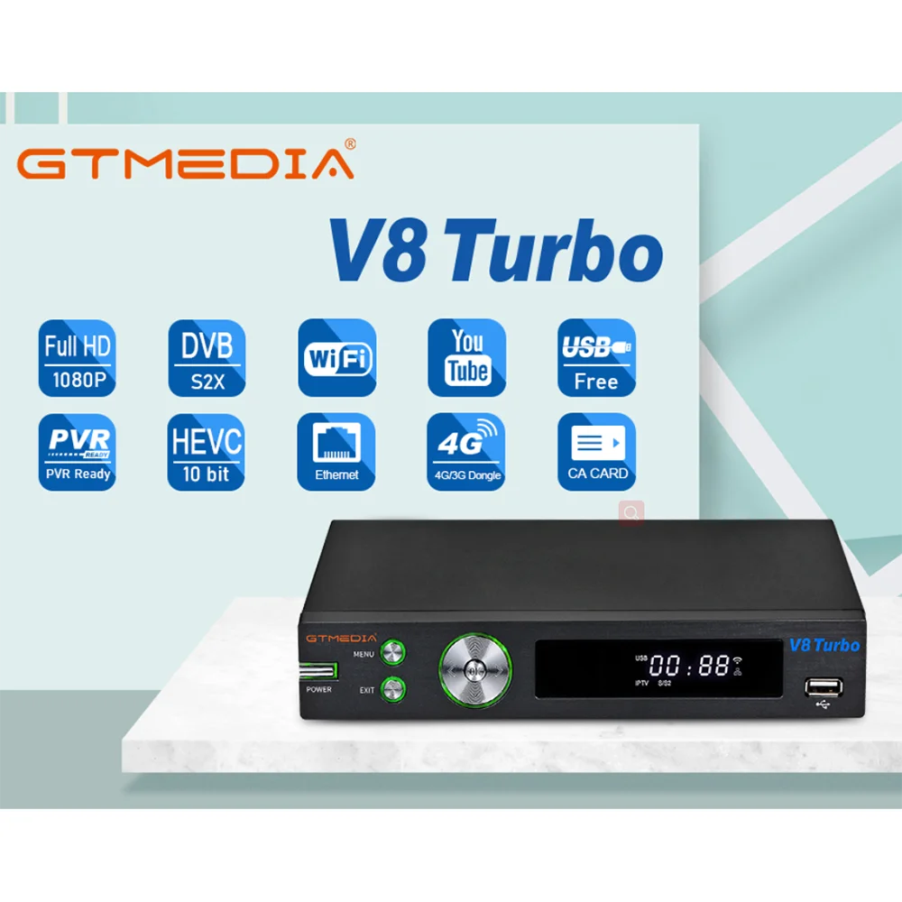 Спутниковый ресивер GTMEDIA V8 Turbo DVB-S2/T2/C поддержка Tivusat CA Card Slot ccam 1080P Full HD H.265 Pk NOVA в